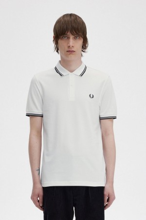 Fred Perry M3600 Men's Shirt White Black | TWZIS8915