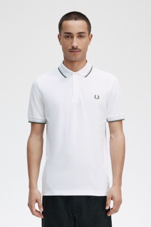 Fred Perry M3600 Men's Shirt White Light Aqua Field Green | AISQH0238