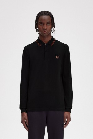 Fred Perry M3636 Men's Shirt Black Whisky Brown | XLYZM9725