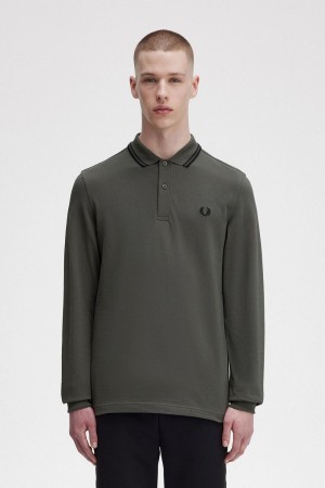 Fred Perry M3636 Men's Shirt Field Green Black | EVIJR6279