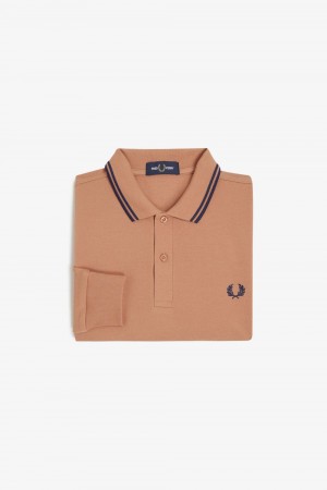 Fred Perry M3636 Men's Shirt Light Rust French Navy | JGLXP9746