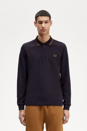 Fred Perry M3636 Men's Shirt Navy Dark Coffee Dark Coffee | OUBFX8329