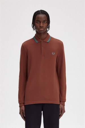 Fred Perry M3636 Men's Shirt Whisky Brown Deep Mint Deep Mint | TBSWE5273