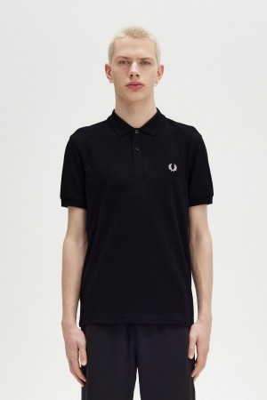 Fred Perry M6000 Men's Shirt Black Snow White | DKJRH3865