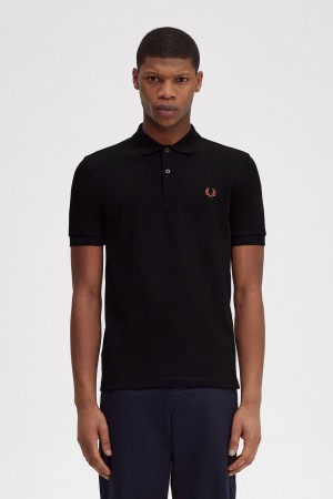 Fred Perry M6000 Men's Shirt Black Whisky Brown | HBTGJ6520