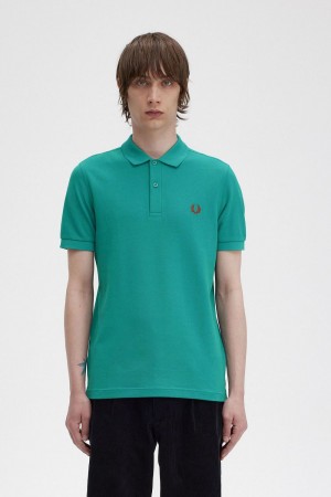 Fred Perry M6000 Men's Shirt Deep Mint Whisky Brown | LIKFX8514