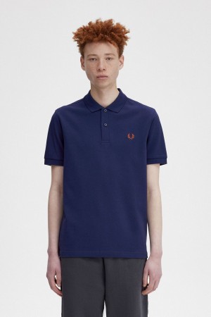 Fred Perry M6000 Men's Shirt French Navy Whisky Brown | UCOGJ7098