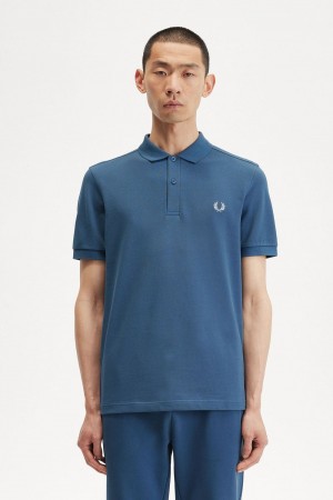 Fred Perry M6000 Men's Shirt Midnight Blue Light Aqua | RICFJ8761