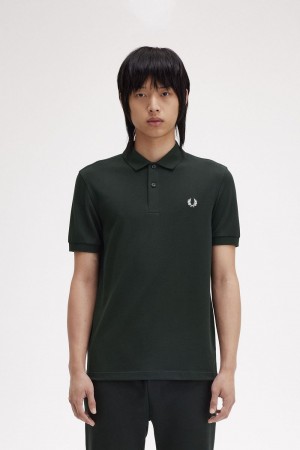 Fred Perry M6000 Men's Shirt Night Green Snow White | HUZYV6127