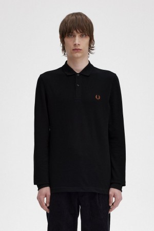 Fred Perry M6006 Men's Shirt Black Whisky Brown | MAVFG2073