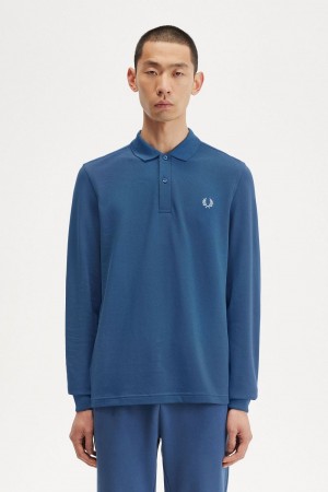 Fred Perry M6006 Men's Shirt Midnight Blue Light Aqua | ZWHSM6403