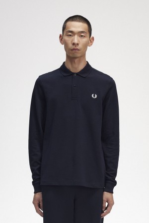 Fred Perry M6006 Men's Shirt Navy White | BHEMK4789