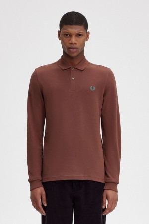 Fred Perry M6006 Men's Shirt Whisky Brown Deep Mint | UDPQW2780