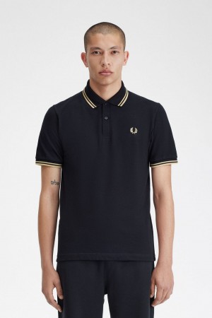 Fred Perry Makati M12 Men's Polo Shirt Black Champagne | CQKFE5601