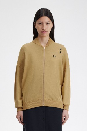 Fred Perry Metallic Knitted Bomber Women's Jackets 1964 Gold | HXBPL2034