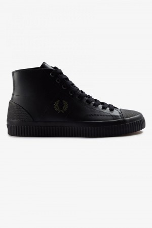 Fred Perry Mid Hughes Women's Plimsolls Black Uniform Green | NWFHC0683