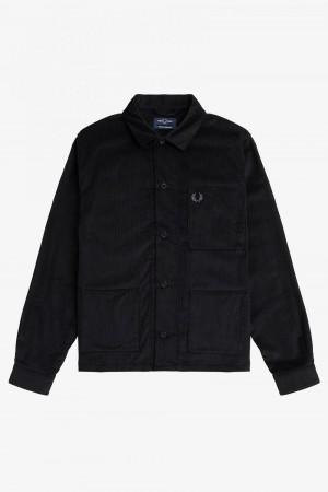 Fred Perry Needlecord Men's Shirt Black | UHXCI4923