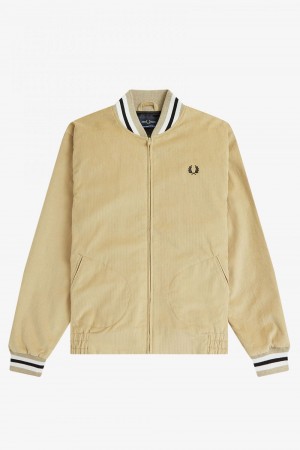 Fred Perry Needlecord Tennis Bomber Men's Jackets Stone | HYPDT1896