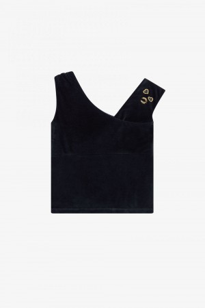 Fred Perry Off-The-Shoulder Velour Women's T-Shirt Black | DRLUY6475