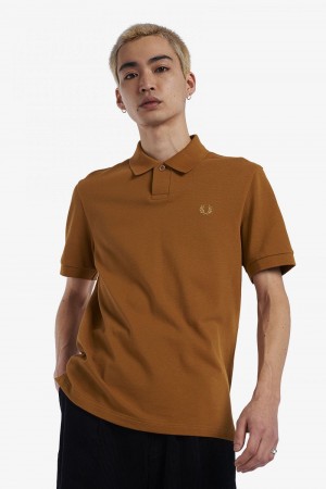 Fred Perry One Button Men's Polo Shirt Dark Coffee | RALGS7038