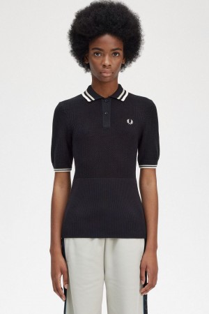 Fred Perry Open-Knitted Women's Shirt Black | JNCRH0821