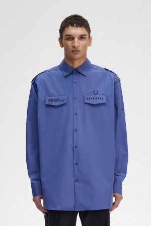 Fred Perry Oversized Utility Men's Shirt Royal Blue | OJXYW4906