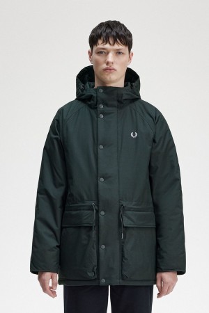 Fred Perry Padded Zip Through Men's Jackets Night Green | JVBXT3651