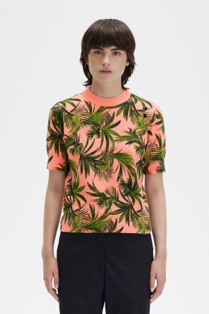 Fred Perry Palm Print Women's Jumper Coral Heat | HFKNR9205