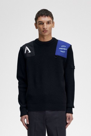 Fred Perry Patch Detail Men's Jumper Black | XVBGU2853