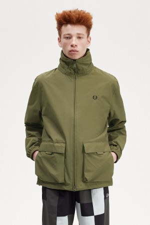 Fred Perry Patch Pocket Zip Through Men's Jackets Uniform Green | HTPSA1924