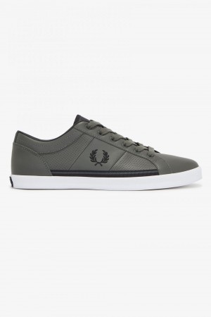 Fred Perry Perforated Baseline Men's Tennis Shoes Field Green Black | QSEDK7821