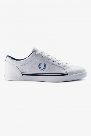 Fred Perry Perforated Baseline Men's Tennis Shoes White Midnght Blue | MOJYW4298