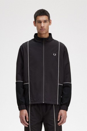 Fred Perry Piped Shell Men's Jackets Black | CBQUV6194