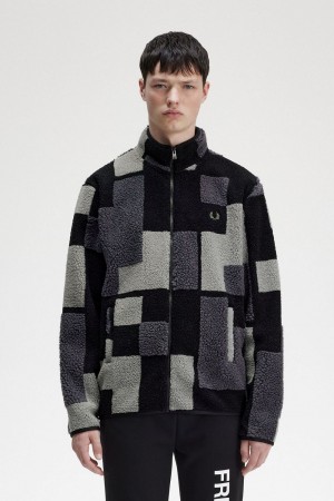 Fred Perry Pixel Borg Fleece Men's Sweatshirts Black | HWZDB5381