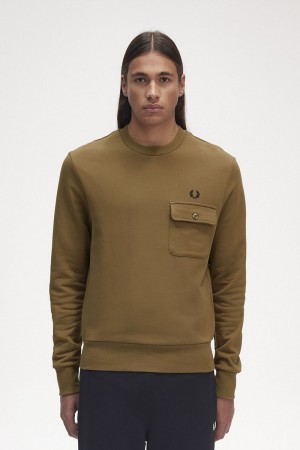 Fred Perry Pocket Detail Crew Neck Men's Sweatshirts Brown | JBLYK6429