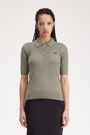 Fred Perry Pointelle Detail Knitted Women's Shirt Warm Grey | NYRAM0125