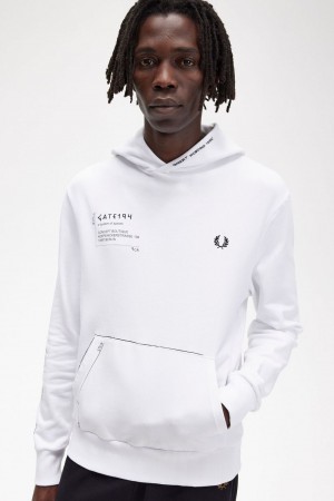 Fred Perry Printed Hooded Sweat Men's Shirt White | BWFHS8035