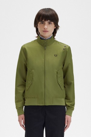 Fred Perry Printed Lining Zip-Through Women's Jackets Parka Green | ZFINV5279