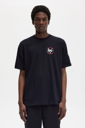 Fred Perry Printed Men's T-Shirt Black | GDAOF9257