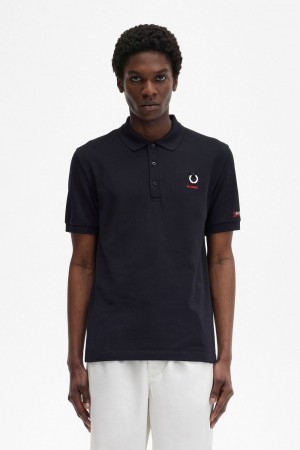 Fred Perry Printed Sleeve Men's Polo Shirt Black | HTPFQ8601