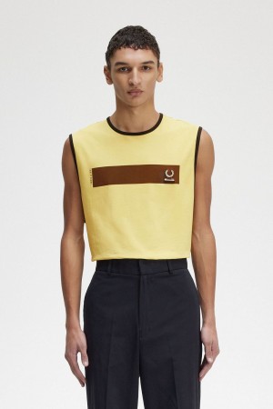 Fred Perry Printed Vest Men's T-Shirt Dirty Lime | YGEFQ3620