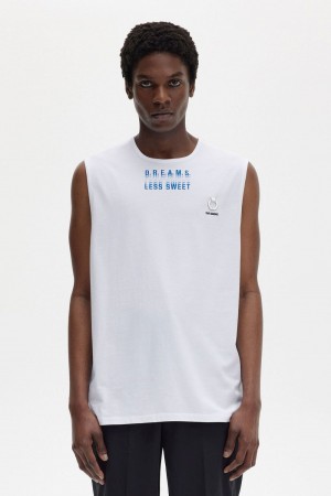 Fred Perry Printed Vest Men's T-Shirt White | VIXQA3486