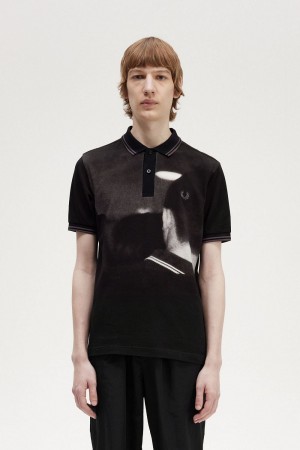 Fred Perry Rave Graphic Men's Polo Shirt Black | QZXDC2731