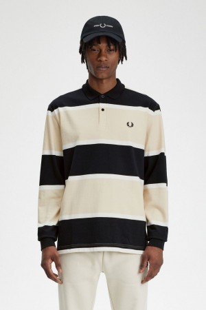 Fred Perry Relaxed Stripe Men's Polo Shirt Oatmeal | EJYUS9208