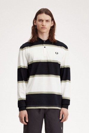 Fred Perry Relaxed Stripe Men's Polo Shirt Snow White | BFGHY9528