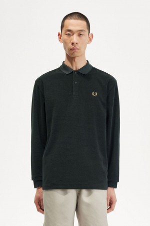 Fred Perry Relaxed Towelling Men's Polo Shirt Night Green | ZBACQ2693