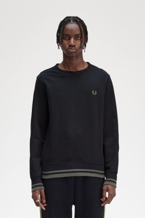 Fred Perry Rib Detail Men's Sweatshirts Black | GSXJQ1362