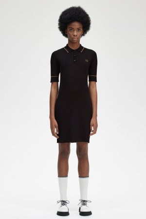 Fred Perry Ribbed Knitted Shirt Women's Dress Black | GFDRW9486