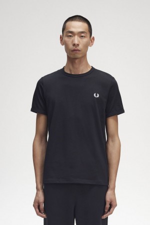 Fred Perry Ringer Men's T-Shirt Black | ATEPI6359