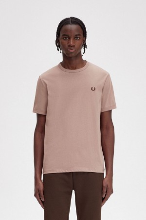 Fred Perry Ringer Men's T-Shirt Dark Pink | XSRBH4380